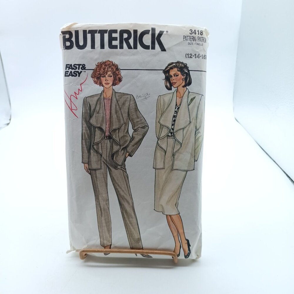 Vintage Butterick 3418 Misses Jacket Skirt & Pants Sewing Pattern Size 12-16